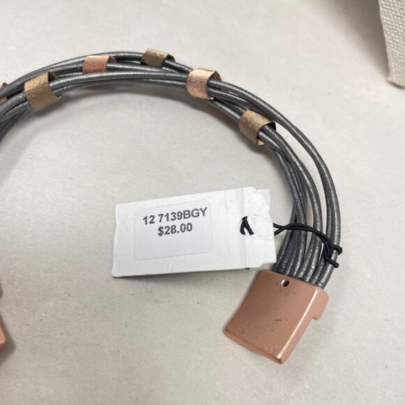 Leather‎ & Copper Bracelet Multi-Strand Charcoal Gray Magnetic Closure Tres Chic - Picture 6 of 7